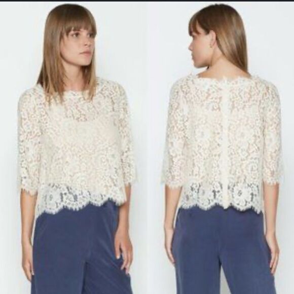Joie Elvia Cream Lace 3/4 Sleeve Top Size XS - Picture 13 of 13